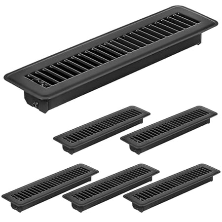 6 Pack 2 x 12 Floor Vent Covers - Heavy Duty Steel Walkable Floor Register - Easy Adjust Air Supply Lever - Vent Covers for Home Floor (Black 2x12 Inches)