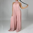 thumbnail image 4 of ZAZYULZ Summer Jumpsuit Women's Sexy Summer Jumpsuit Neck Sleeveless Chiffon Wide Leg Long Pant Jumpsuit Romper(Pink,S), 4 of 8