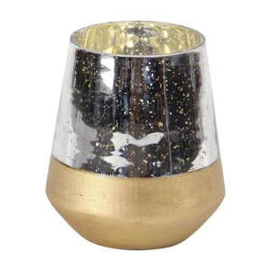DecMode Gold Glass Candle Lantern with Mercury Finish