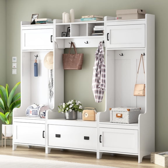 4 - in - 1 Hall Tree with Storage Bench - Excellent Entrance Organizer