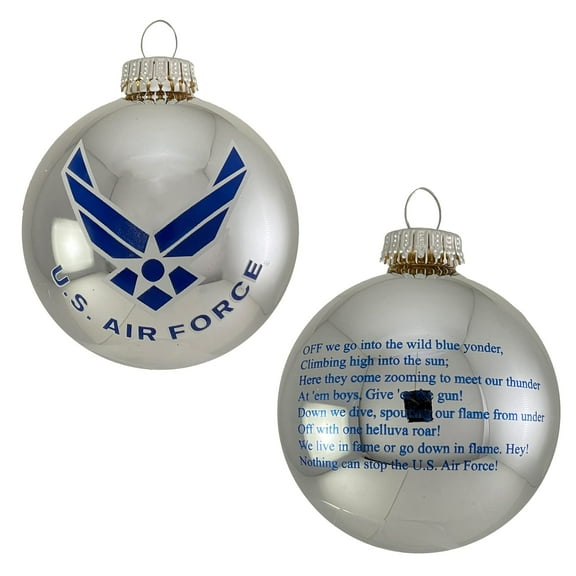 Christmas Tree Ornaments Made in the USA - 80mm / 3.25" Decorated Collectible Glass Balls from Christmas by Krebs - Handmade Hanging Holiday Decorations for Trees (USAF Logo & Hymn, Hymn)