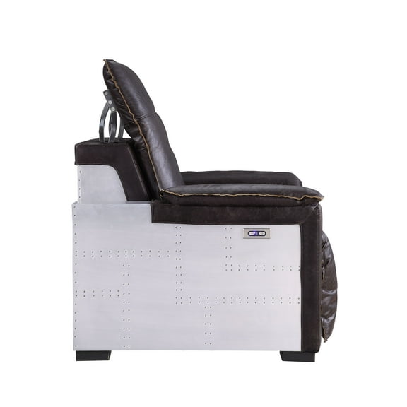 ACME Nernoss Power Motion Recliner, Dark Grain Brown Leather & Aluminum