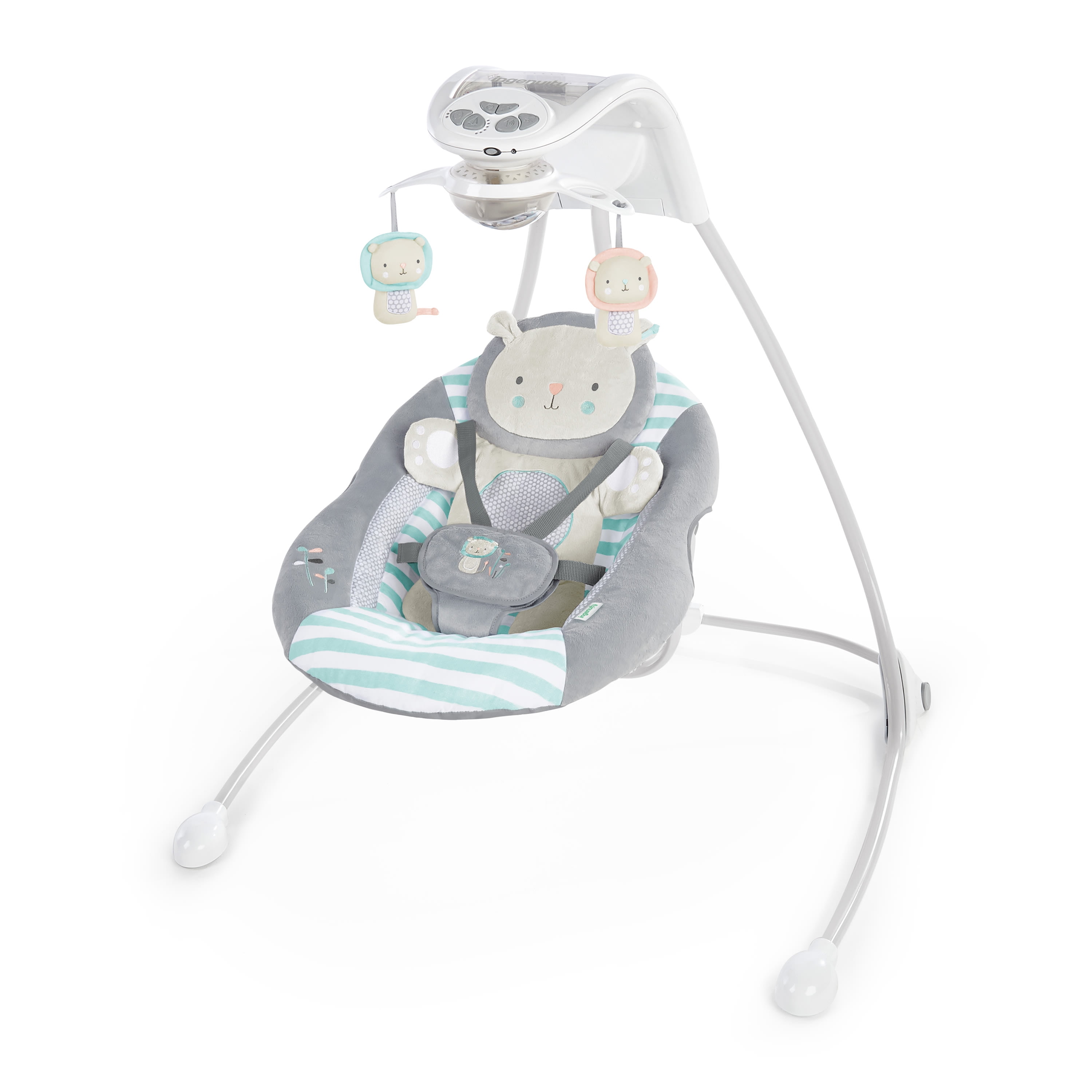 Ingenuity InLighten Baby Swing, Easy-Fold Frame, Swivel Infant Seat, Lights - Landry the Lion (Unisex)