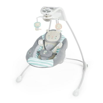 Ingenuity InLighten Baby Swing, Easy-Fold Frame, Swivel Infant Seat, Lights - Landry the Lion (Unisex)