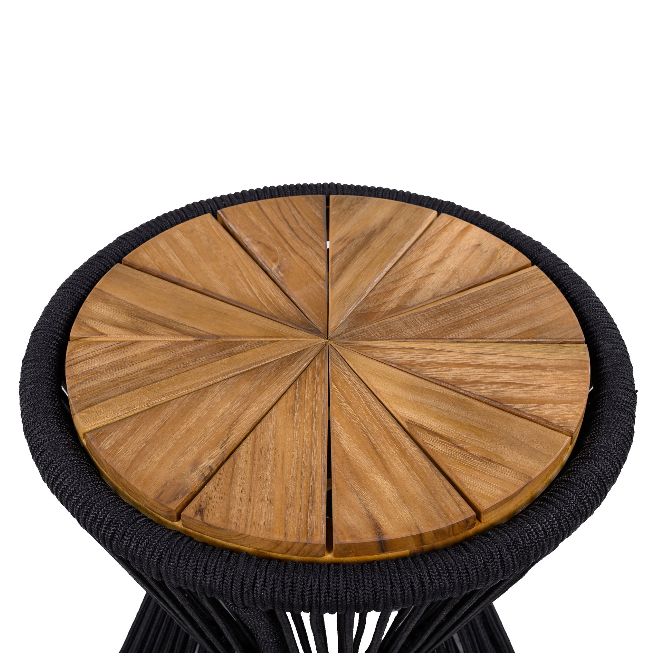Christopher Knight Home Small Outdoor Side Table, Woven Rope Patio End Table, Black + Teak