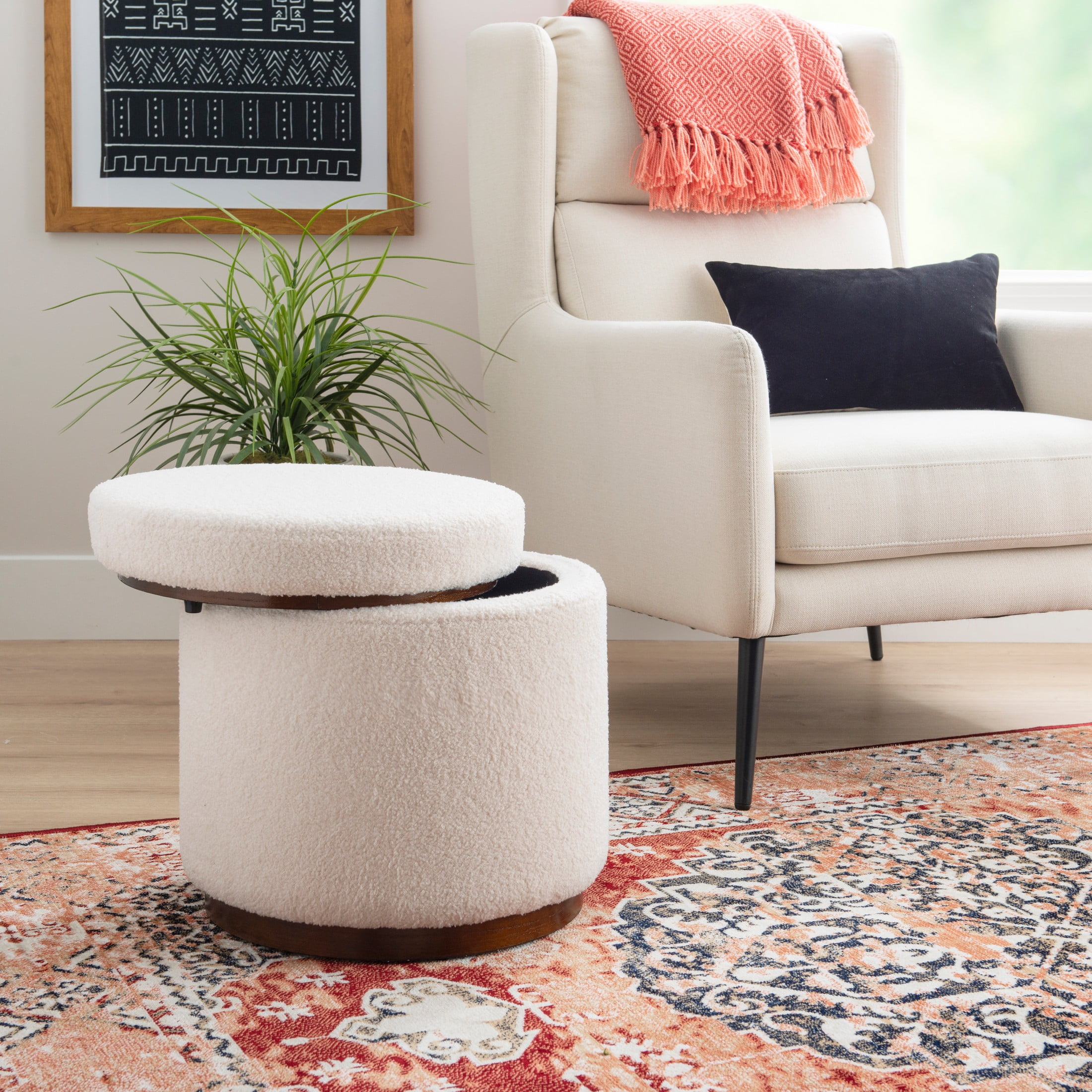 craftman stool！ホワイトオーク新品未使用。。 Linon Primrose Storage Ottoman Stool, Walnut Finish with Natural