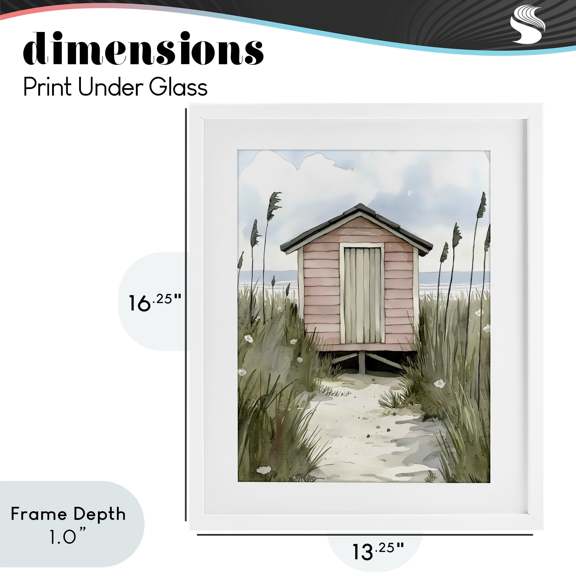 Stupell Industries Coastal Calm Pink Beach Hut White Framed Print Under Glass, design by Riley B