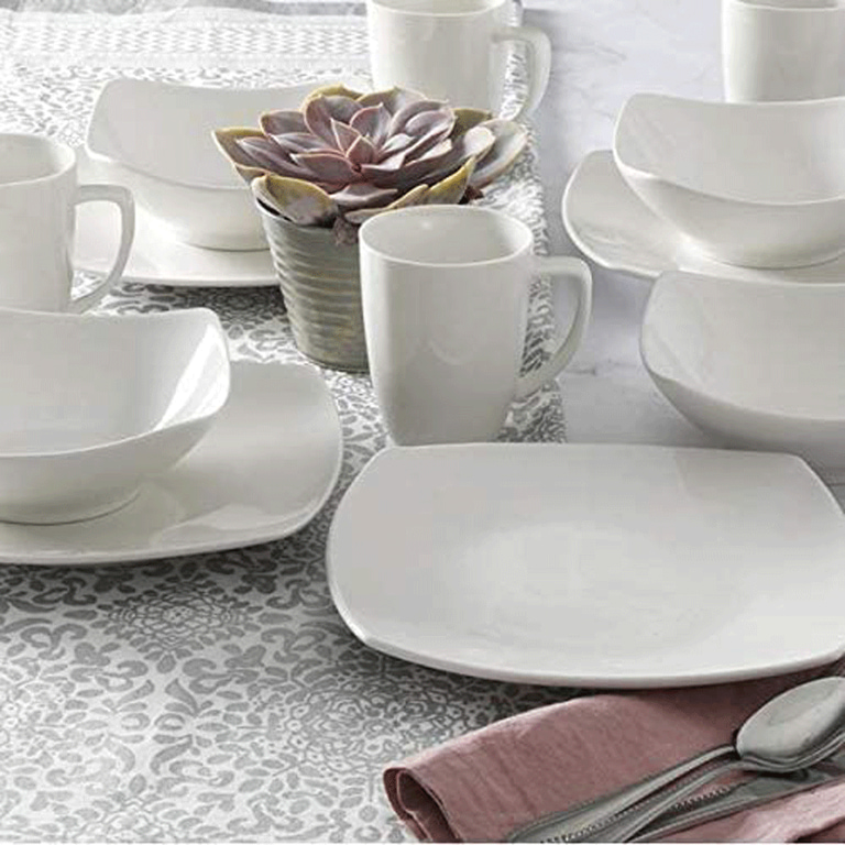 Open Box Gibson Porcelain Zen Buffet 16 Piece Square Dinnerware