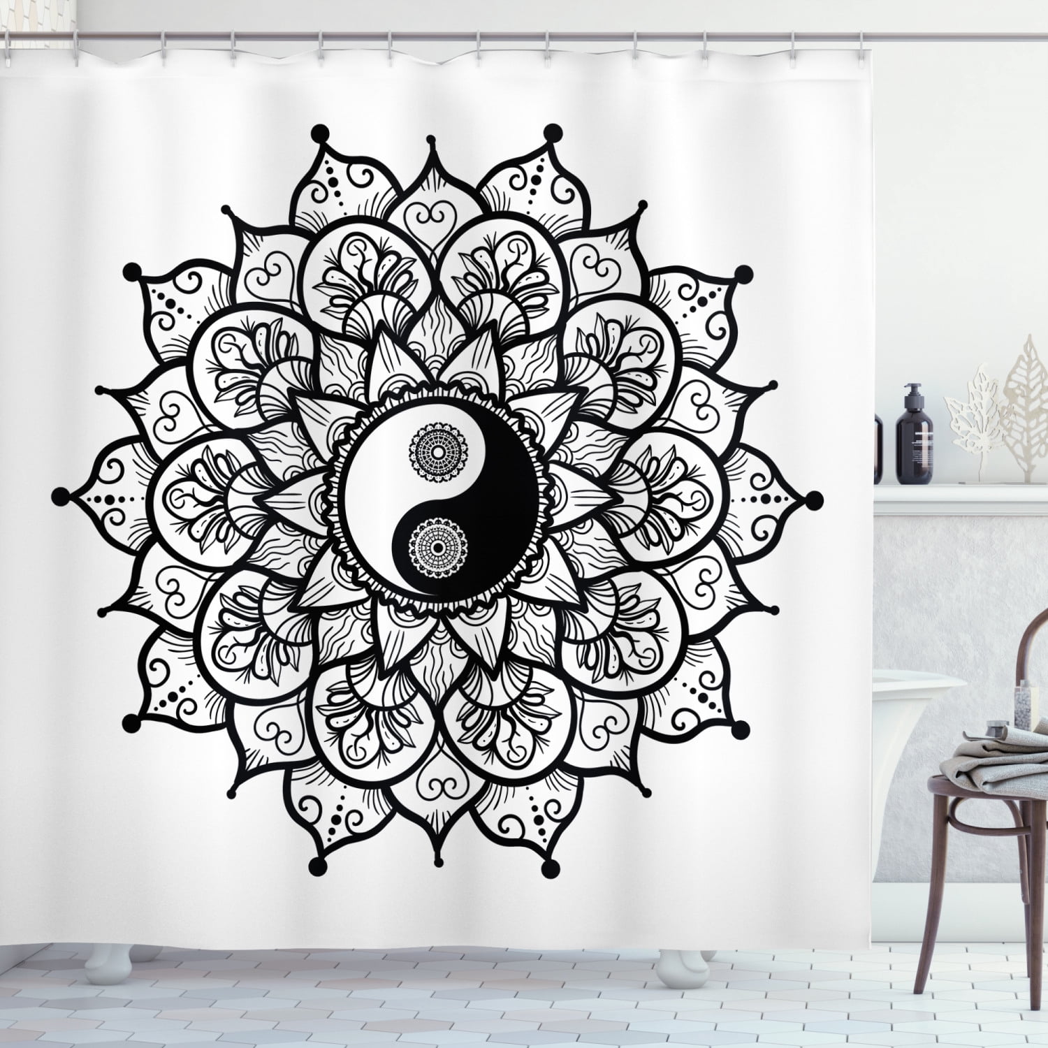 Yin Yang Pattern Print Bathroom Shower Curtain