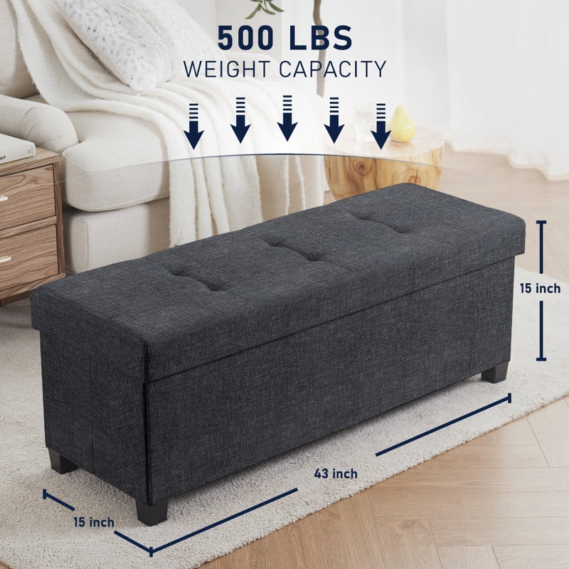 Ornavo Home 43 Inch Folding Storage Ottoman with Storage Bench, Long Large Storage Ottoman Bench, Storage Chest, Foot Rest Stool, Bedroom Bench with Storage