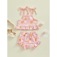 thumbnail image 2 of Suealasg Infant Girl Summer Outfits 2Pcs Baby Girl Beach Clothes Set Newborn Sleeveless Flower Print Tie-Up Cami Tops Elastic Waist Shorts Set 0-18 Months, 2 of 9