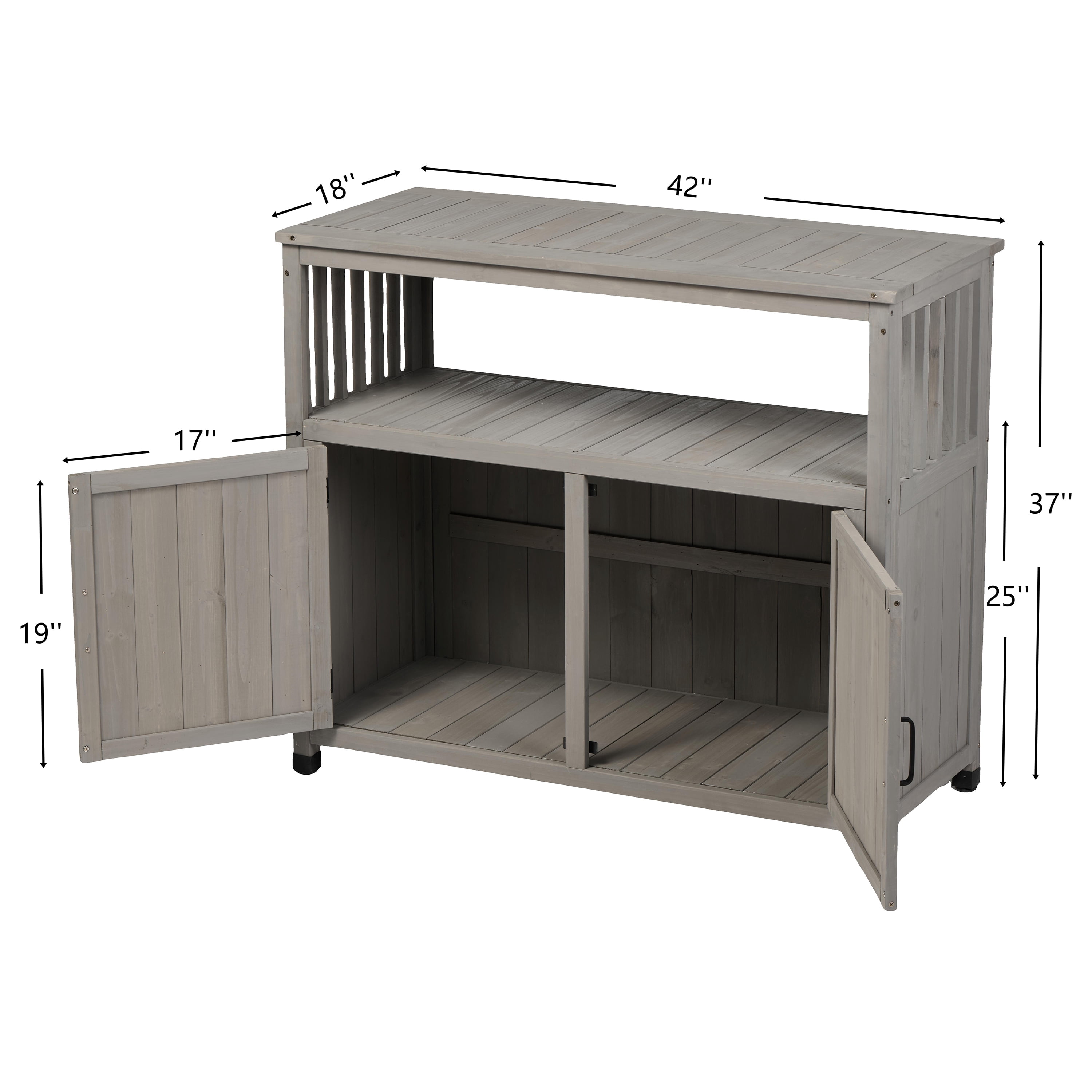 Wooden Patio Bar Set, Sideboard Storage Cabinet Combination Furniture for Indoor Outdoor Garden Backyard, Grey