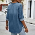 thumbnail image 5 of Miqool Women's Washed Denim Tunic Tops 3/4 Sleeve V-Neck Loose Fit Jean Blouse Casual Roll-Up Sleeve Everyday Shirts, 5 of 9