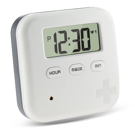 Suodoka Electronic Pill Organizer Box 4 Compartments with Timer Alarm Clock, Travel Medicine Dispenser Reminder, Dust-Proof and Moisture-Proof Case, 2.83 inches / 7.2 cm, Grey