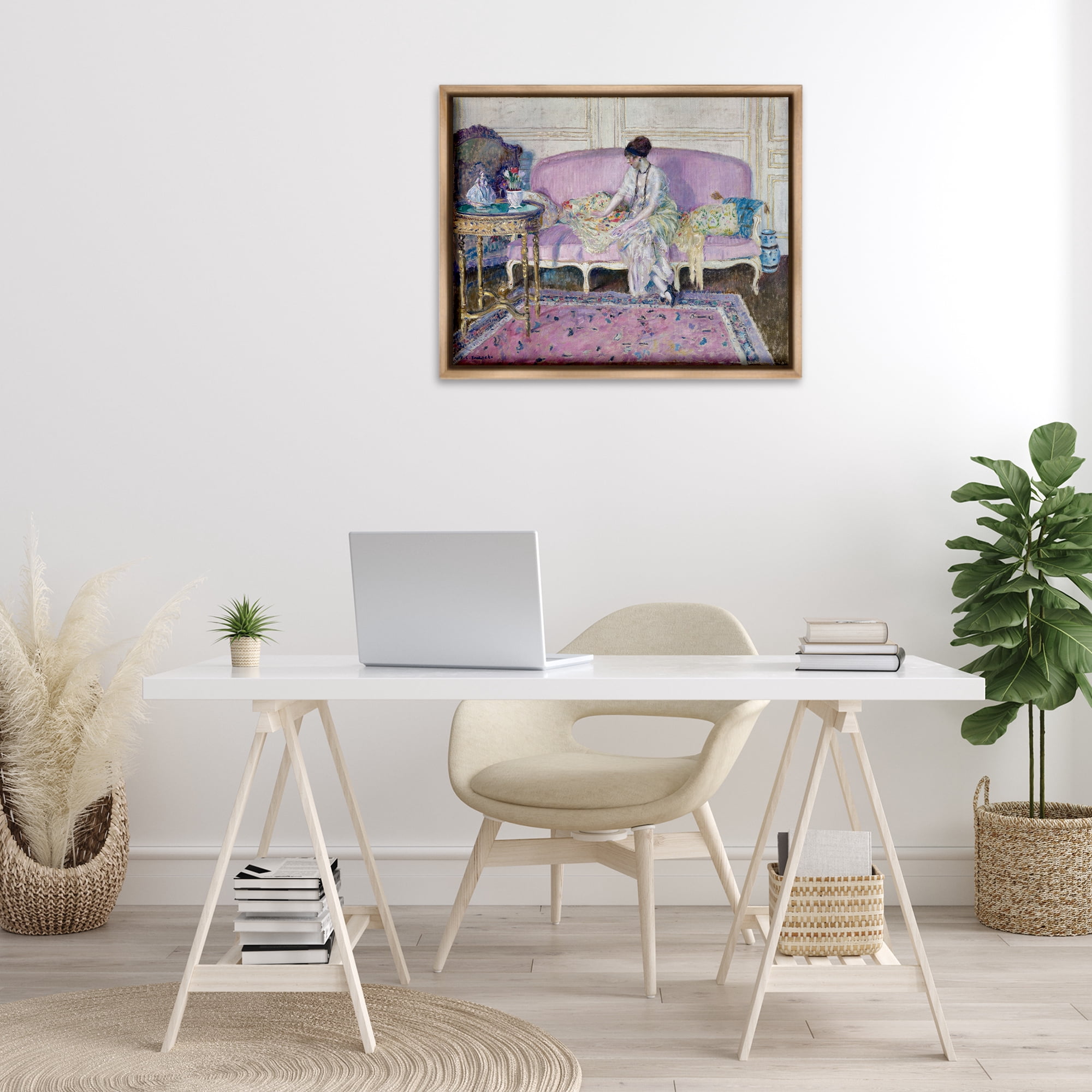 Stupell Industries Classical Woman on Sofa People Painting Brown Floater Framed Canvas Art Print Wall Art, 31 x 25