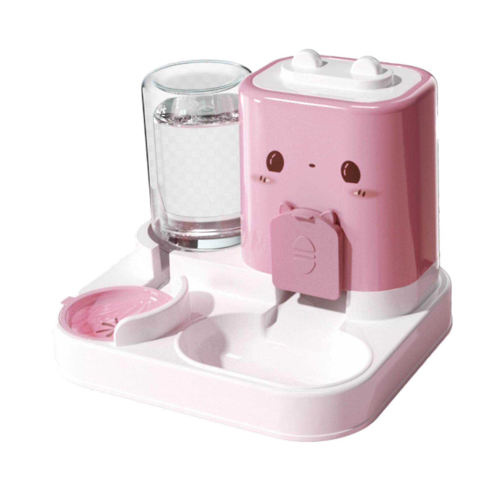 Serenable 2 in 1 Automatic Pet Feeder Cats Feeder Container Dog Bowl Feeding Station Compact Detachable Water Dispenser for Pink