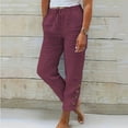 thumbnail image 2 of FRSASU Women's Casual Pants Loose Fit Style Cotton Linen Ankle Trousers Summer Baggy Slacks Wine, 2 of 8