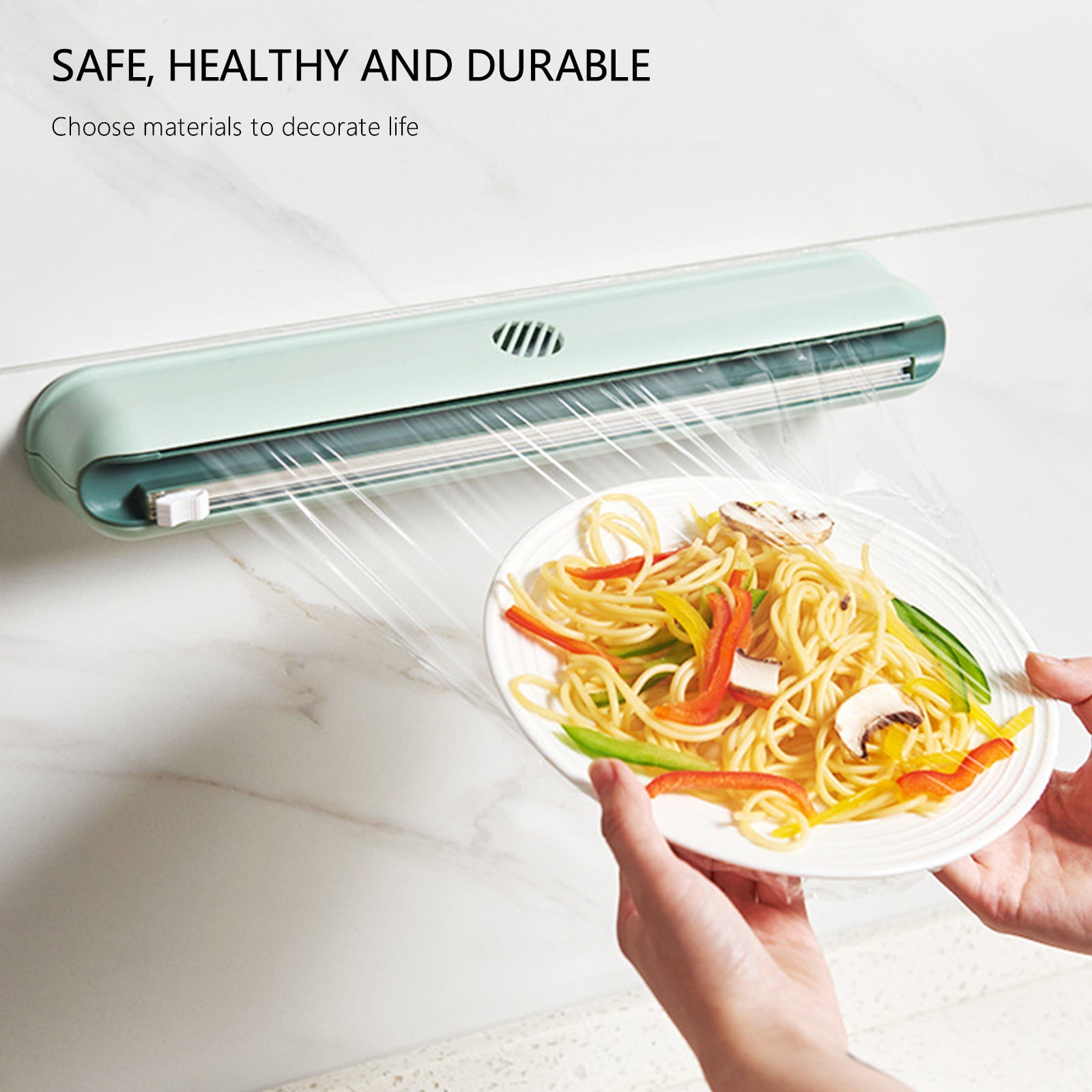 Lsljs Magnetic Plastic Wrap Dispenser With Slide Cutter Refillable Tin Aluminum Foil Dispenser Reusable Sturdy Abs Cling Film Food Wrap Cutter Food