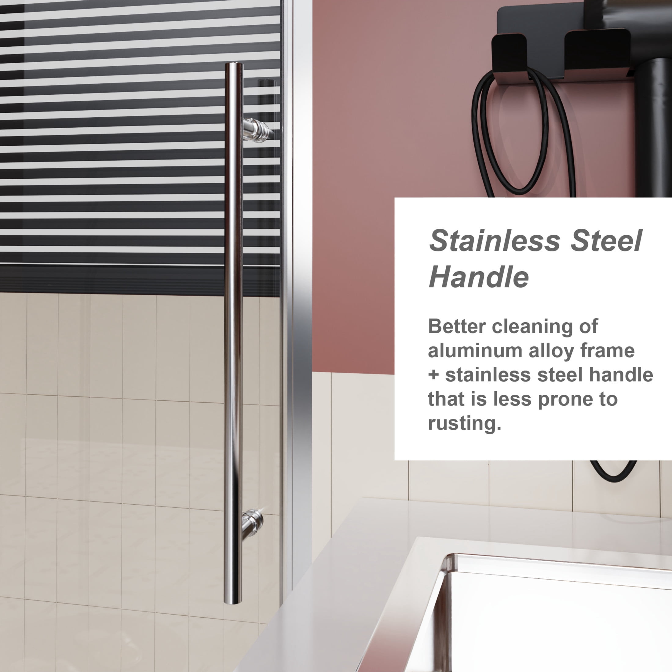 Noble House 60" x 72" Frameless Single Sliding Shower Door, Tempered Glass with Roller System and Steel Handle, Chrome
