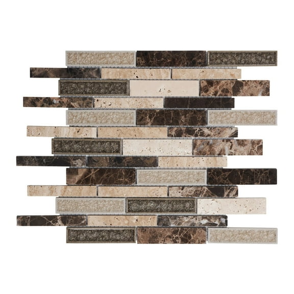 Modket TDH480BS Beige Brown Natural Stone Crackle Glass Blended Mosaic Tile Kitchen Backsplash