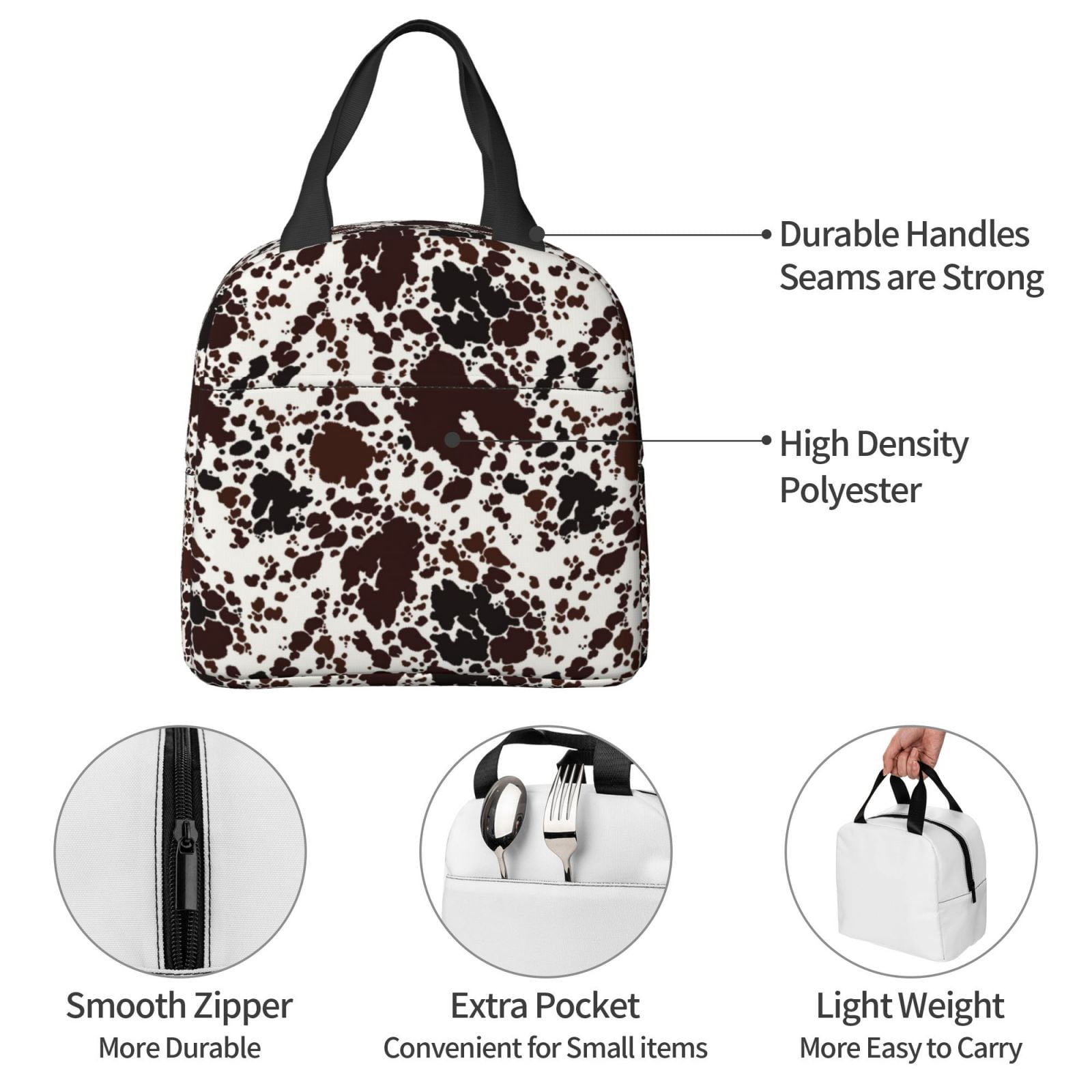 Defioc Cow Skin Print Lunch Box,Lunch Bag for Women Men Reusable Insulated Lunch Tote for Work/Office/Picnic/Travel