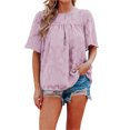 thumbnail image 2 of Txlixc, camisetas de gasa de verano para mujer, camisetas de manga corta acampanadas informales holgadas de encaje de Color sólido, ropa de calle para el día a día Txlixc Estilo de ocio, 2 of 4