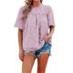 thumbnail image 2 of VISgogo, camisetas de gasa de verano para mujer, camisetas de manga corta acampanadas informales holgadas de encaje de Color sólido, ropa de calle para el día a día VISgogo  moda, 2 of 4