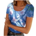 thumbnail image 2 of QUNYINEY Floral Women Shirts Short Sleeve Crew Neck Pullover Casual Tops Slim Ribbed Spring Tops for Women, 2 of 4