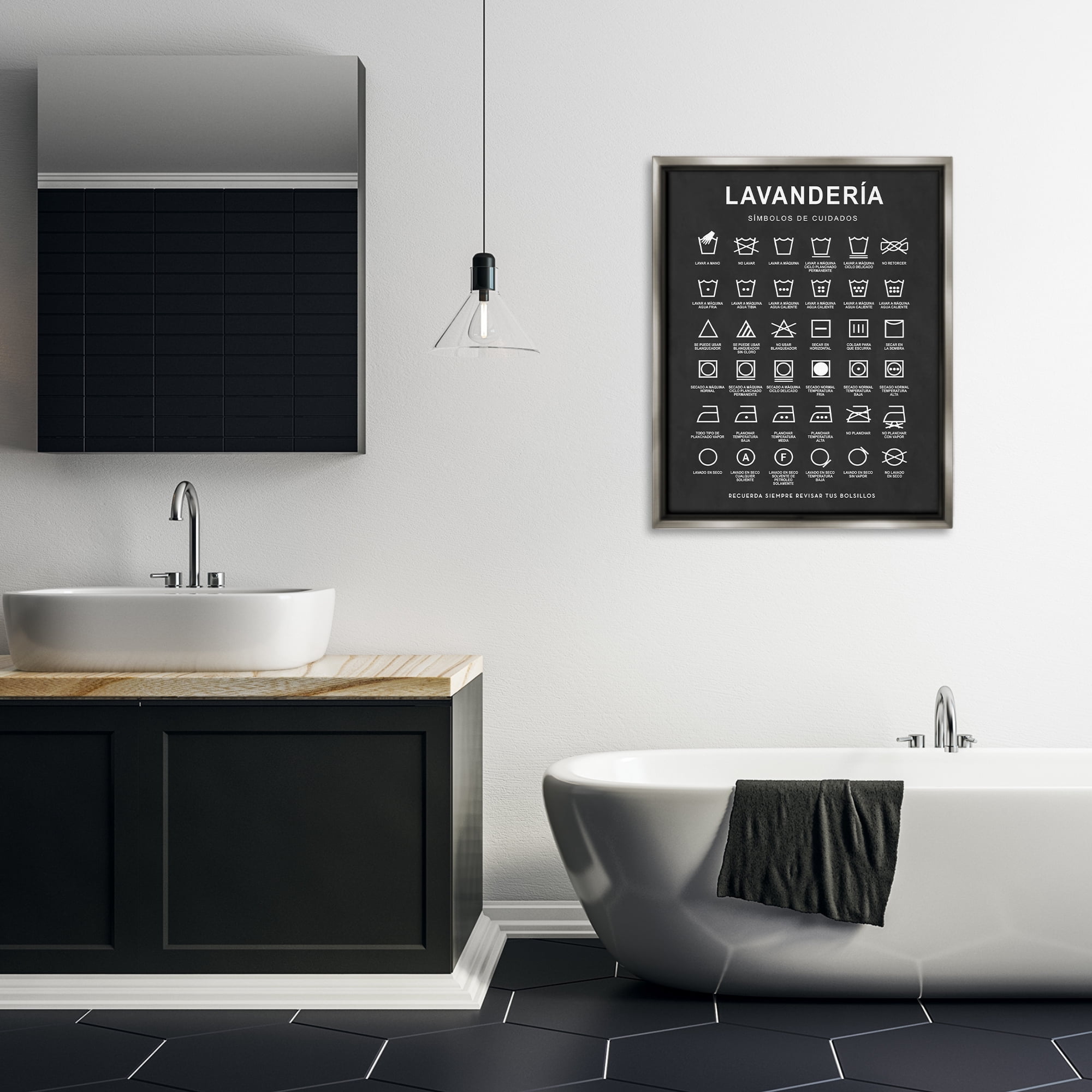 Stupell Industries Guía de Lavado de Ropa, Negro Bath & Laundry Painting Gray Floater Framed Art Print Wall Art, 25 x 31