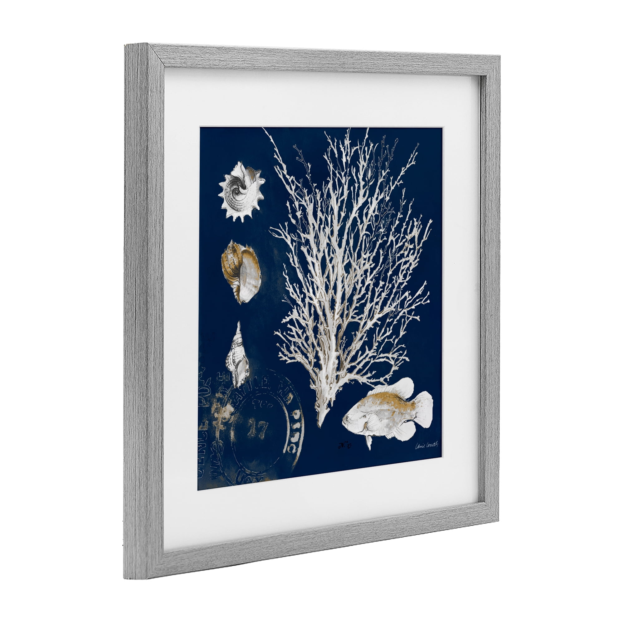 Stupell Industries Coral Medley on Navy Gray Framed Print Under Glass, design by Lanie Loreth