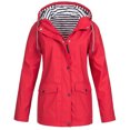 thumbnail image 6 of Joernso Women Solid Color Stripe Outdoor Windproof Waterproof Hooded Raincoat Rain Jacket, 6 of 8
