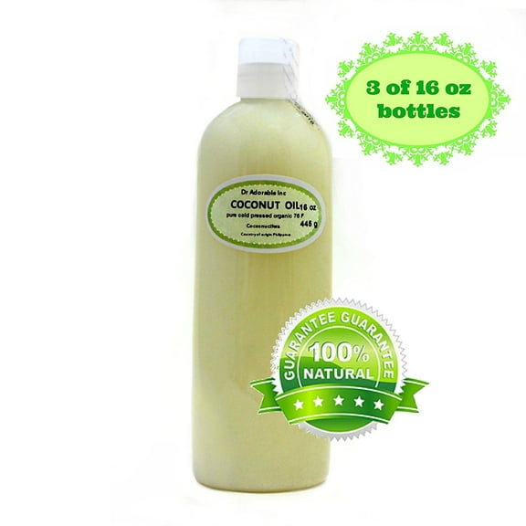 Dr. Adorable - 100% Pure Coconut 76 F Oil Organic Cold Pressed Refined Moisturizing Oil For Face Skin Hair - 48 oz