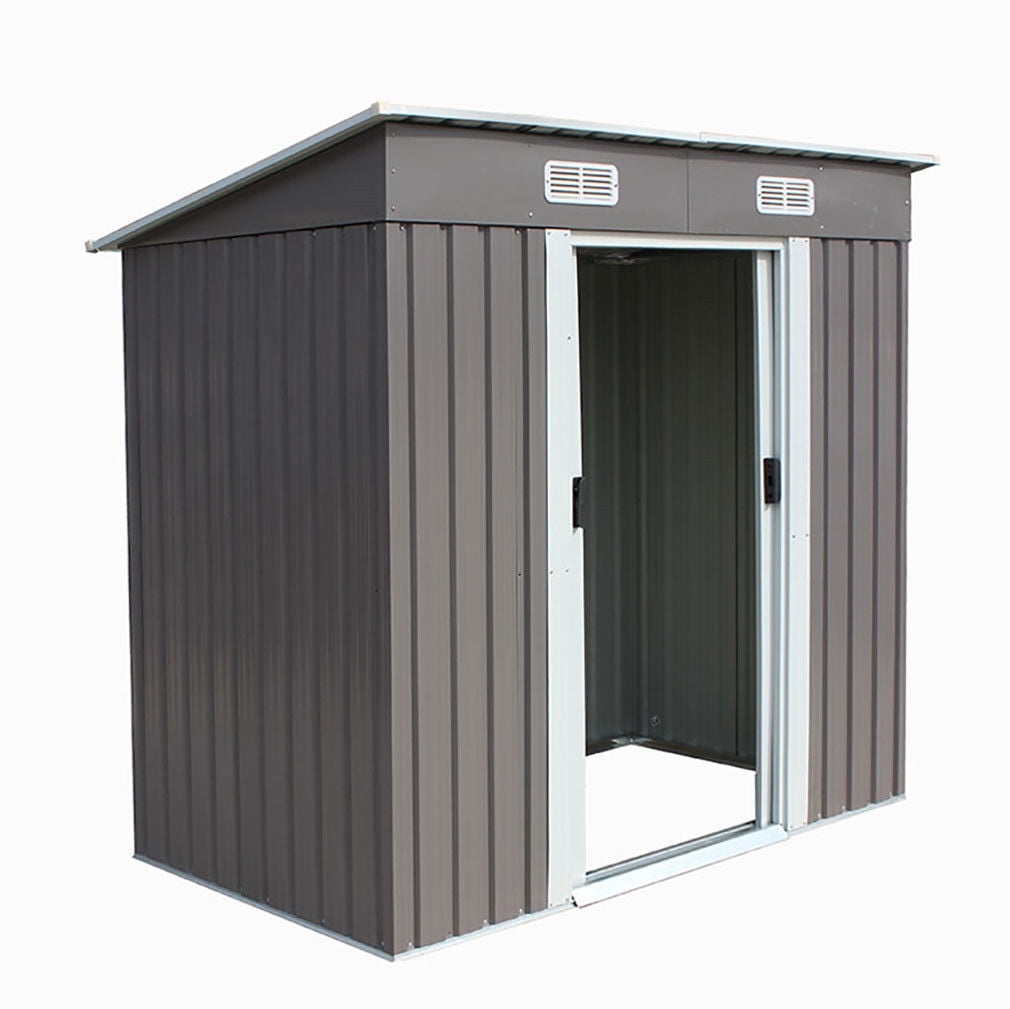 Incbruce Outdoor Storage Lawn Steel Roof Style Sheds 4 x 6 Outside Tool House with Sliding Door Green 