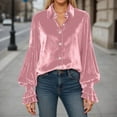 thumbnail image 3 of Long Sleeve Shirts for Women Velvet Lapel Collar Button Down Puff Sleeve Ruffled Flare Dressy Casual Office Work Blouse, 3 of 5