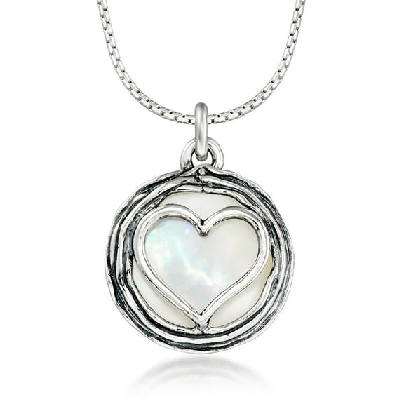 Ross-Simons Mother-Of-Pearl Heart Overlay Necklace in Sterling Silver, Women's, Adult