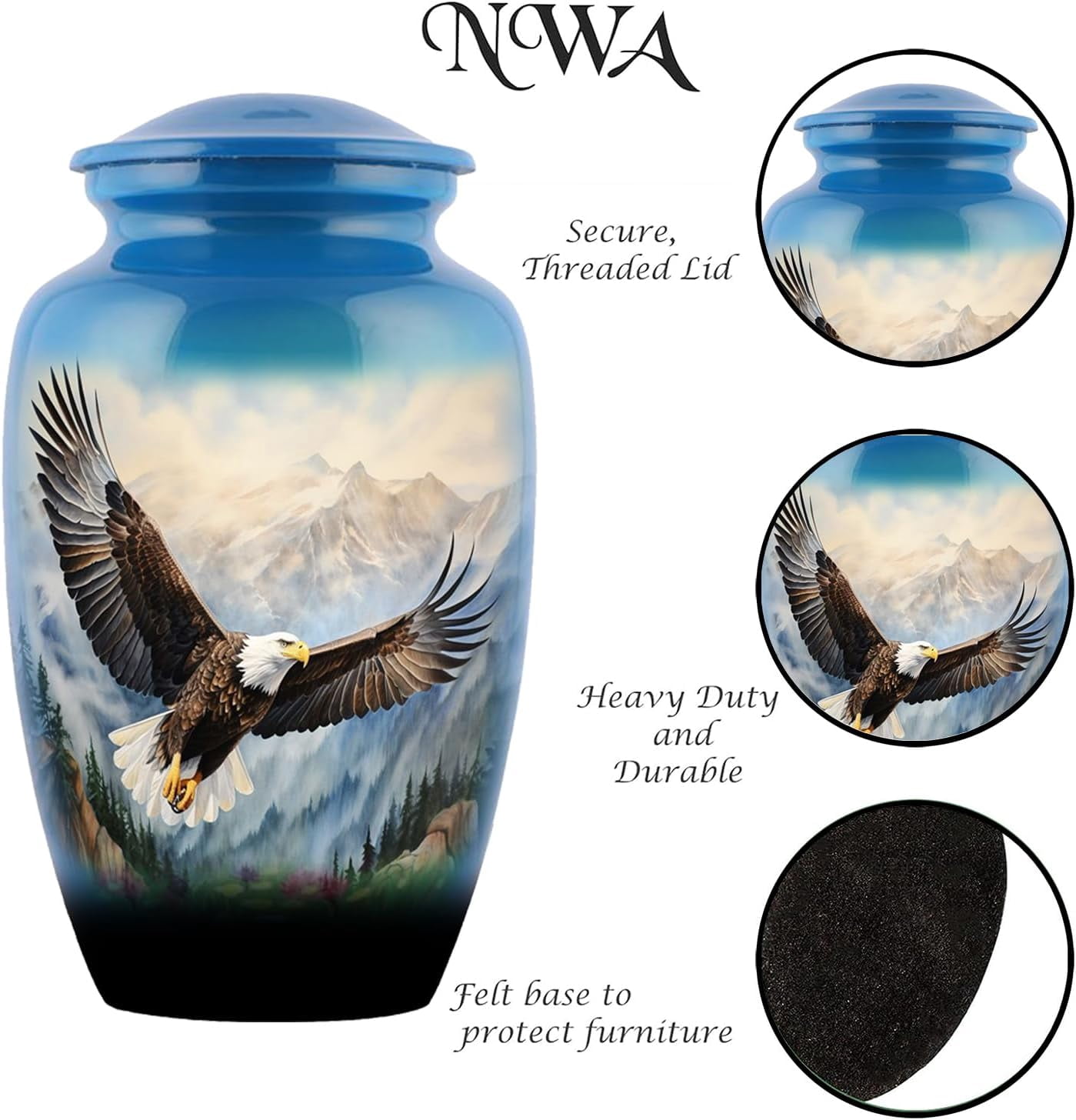Eagle urn-Cremation Urns for Human Ashes, Decorative Burial Urn for Adult Men & Women – Large, Blue American Eagle urn