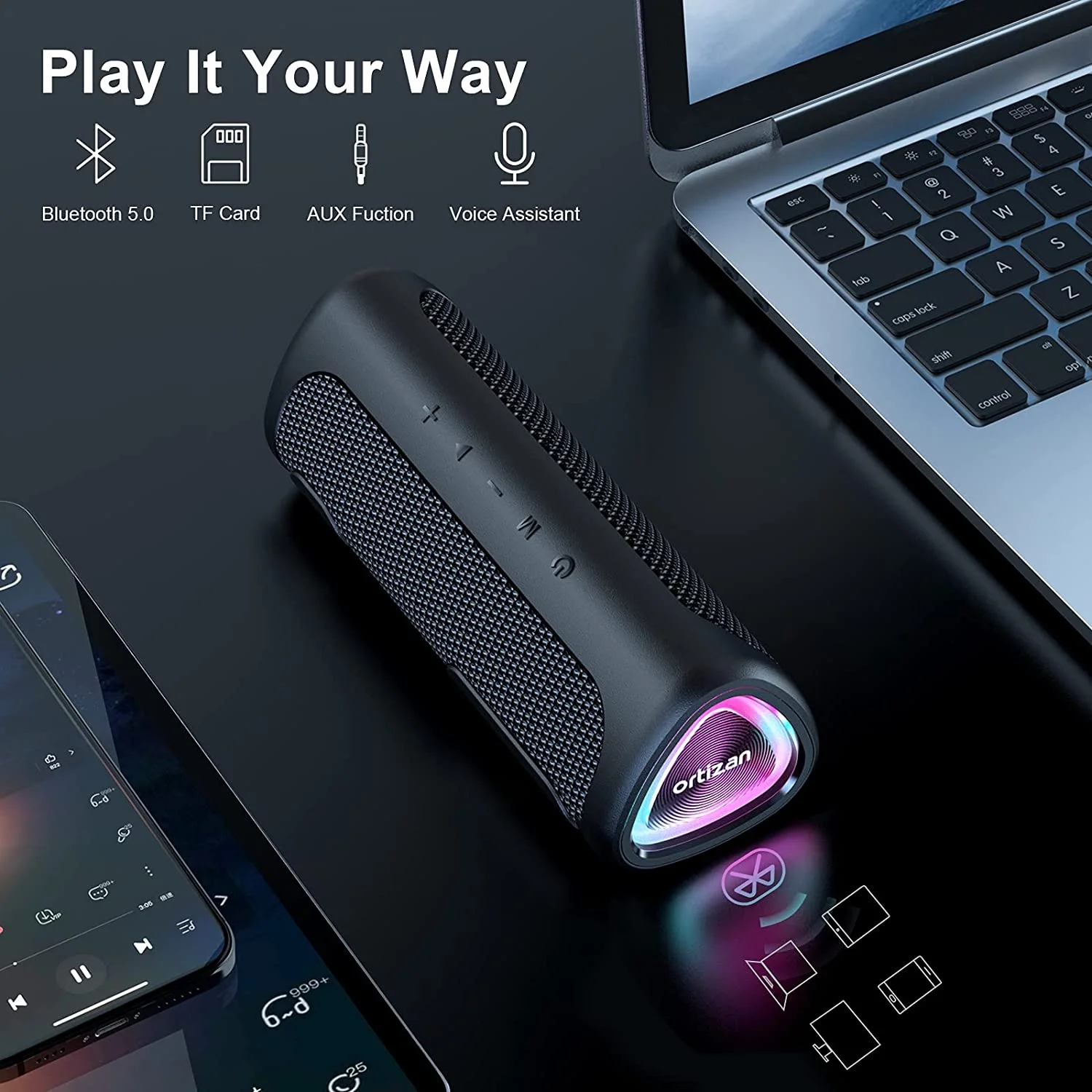 M7 Bluetooth Speaker, IPX7 Waterproof, 24W Loud Stereo Sound, Portable Wireless Outdoor Speaker for Parties, Travel, and Home