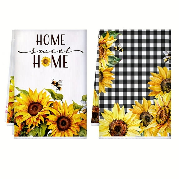 2pcs sunflower scouring pad, kitchen sunshine sunflower dish towel, kitchen decoration tea towel absorbent dishcloth hand towel housewarming gift, suitable for new home kitchen home decoration