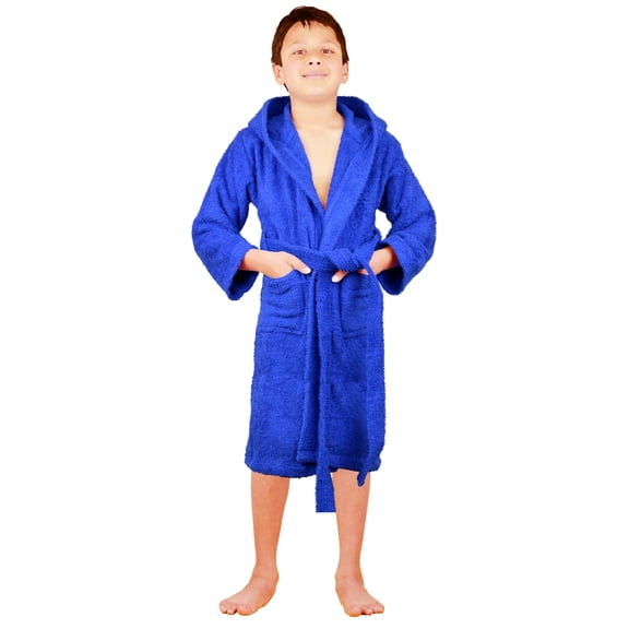 SKYLINEWEARS Terry Cloth 100% Cotton Kids Boys Girls Hooded Bathrobe Blue Size 4