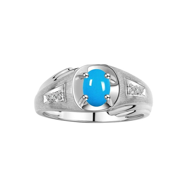 RYLOS Men's Rings Sterling Silver Rings Classic Designer Style 8X6MM Oval Gemstone & Diamond Ring Turquoise December Birthstone Rings For Men Size 9