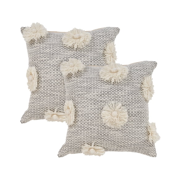 Lr Home Xavia Set of 2 18" x 18" Gray/Ivory Floral Tufted Cotton Adult Decorative Throw Pillow Set