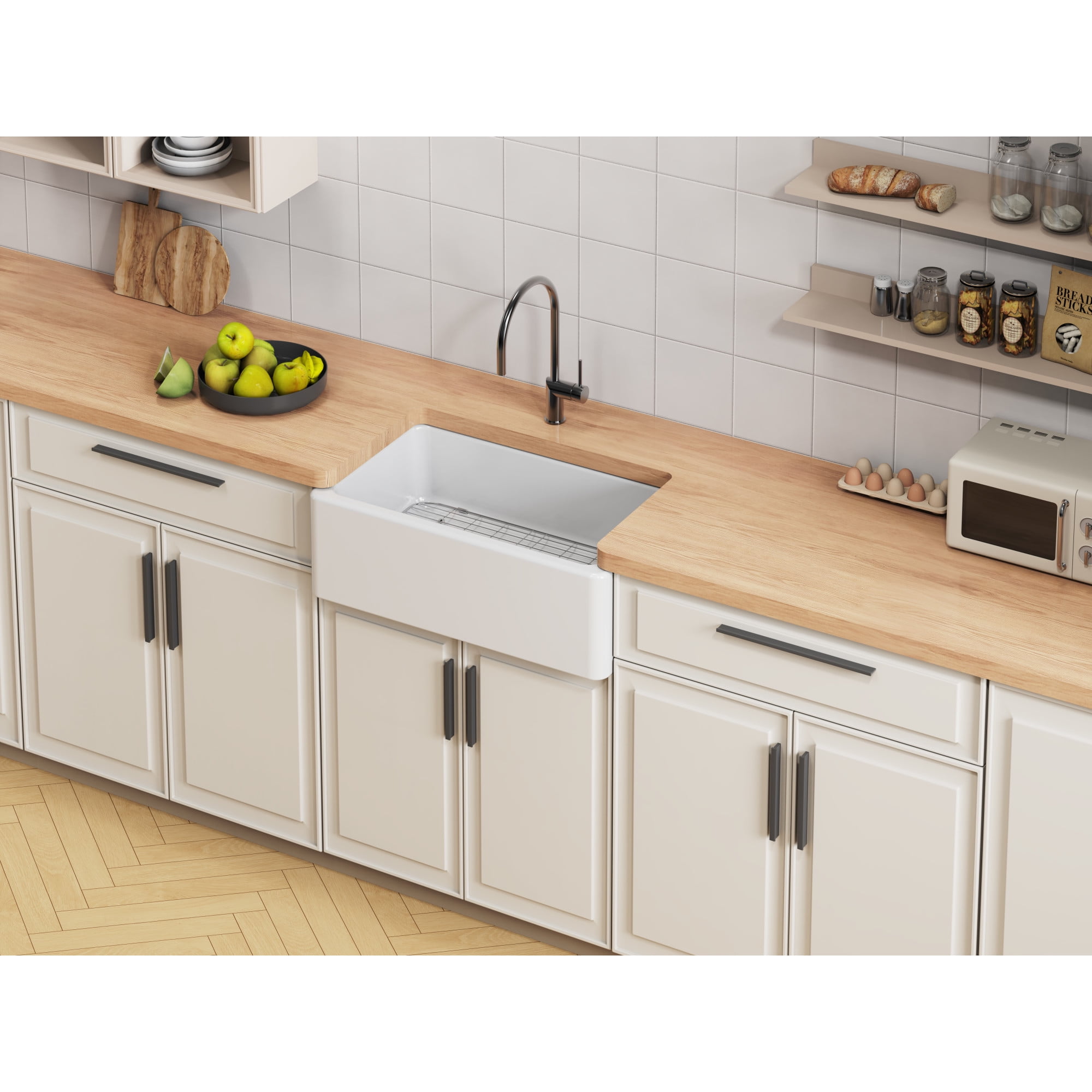 Gourmetier KGPF311910YBC 30" Fireclay Farmhouse Kitchen Sink, Glossy White