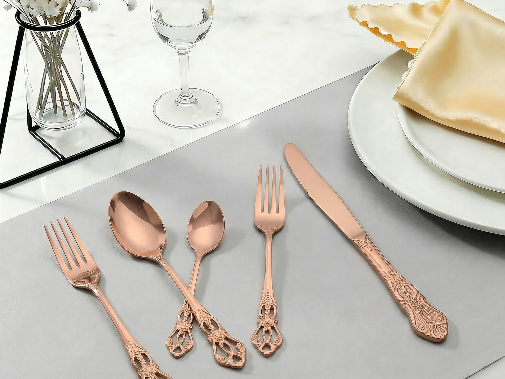 Unique Bargains 30 Piece Silverware Stainless Steel Flatware Set with Openwork Gold1
