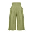 thumbnail image 5 of leijia Plus Size Women's Linen Capris Pants High Waisted Drawstring Casual Cropped Pants Lightweight Summer Lounge Pants, 5 of 6