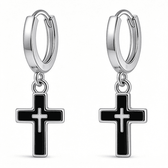 DESIGNICE Men's 925 Sterling Silver Plated Hoops Earrings,Hoop for Men Huggie Ear ring Cool,Gift for My Man,cross earrings for men