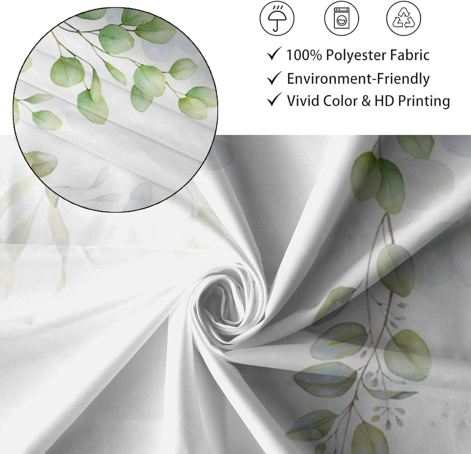 72x84 Inches Sage Green Leaves Shower Curtain Watercolor Eucalyptus Leaf Floral Plant Bath Curtain Botanical Fabric Shower Curtain for Bathroom Decor Set Polyester Waterproof with Hooks