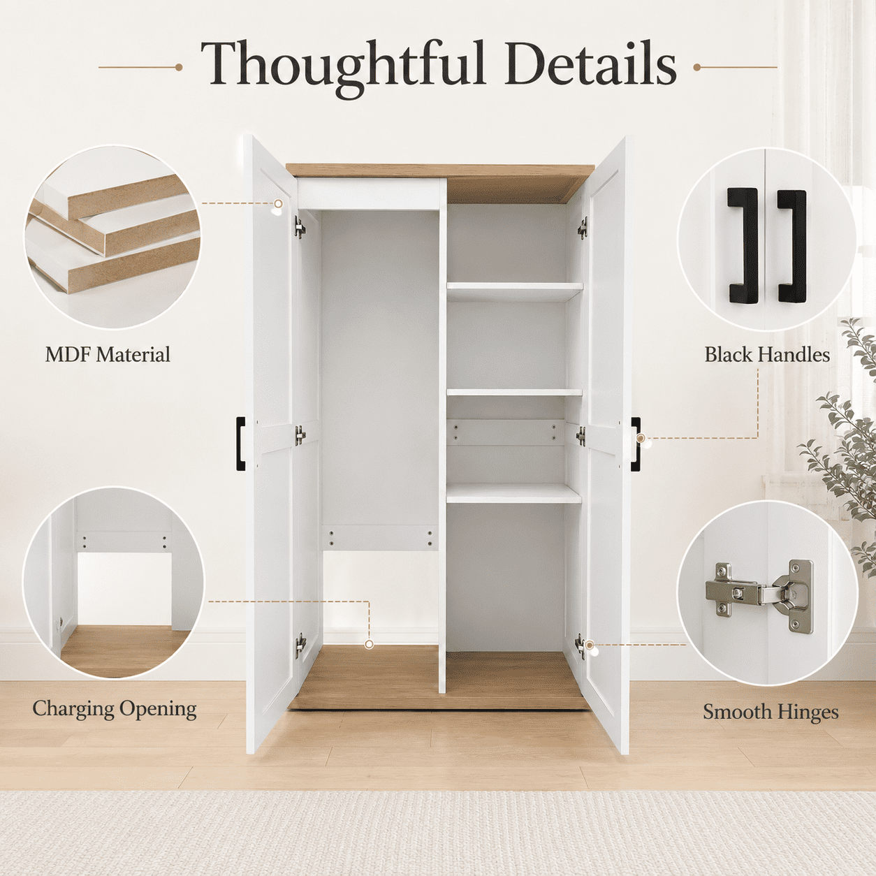 55.1-Inch Tall Vacuum Storage Cabinet with 2 Doors and Adjustable Shelf, Broom Closet Organizer and Cleaning Tool Cabinet for Garage, White