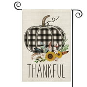 AVOIN Thankful Watercolor Buffalo Plaid Pumpkin Garden Flag Vertical Double Sized, Fall Thanksgiving Harvest Rustic Yard Outdoor Decoration 12.5 x 18 Inch