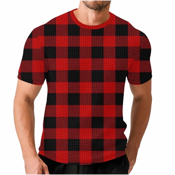 Mlzmgr Mens Flannel Plaid Shirts Short Sleeve Crewneck Basic Casual Tees Athletic Pullover