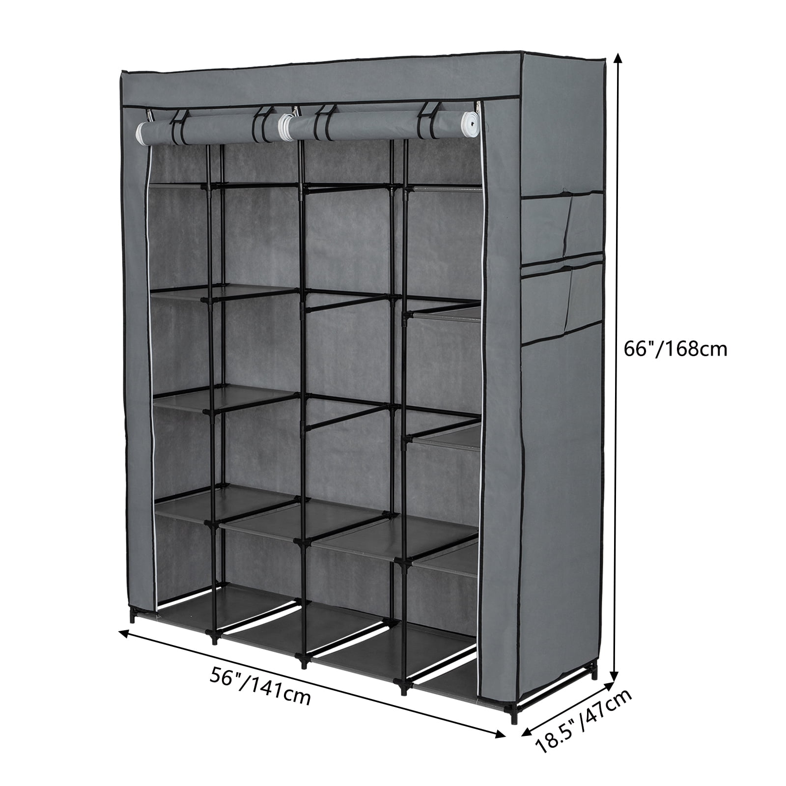 Private Jungle Portable Organizer Storage, Wardrobe Closet with Non-Woven Fabric 14 Shelves with Side Pockets,Gray Private Jungle Portable Organizer Storage, Wardrobe Closet with Non-Woven Fabric 14 Shelves with Side Pockets,Gray